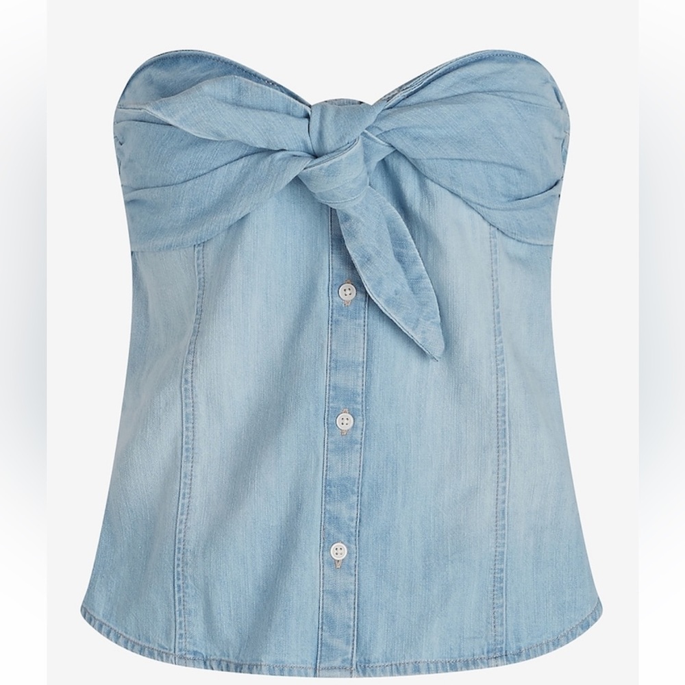 Denim Bow Button Up Tube Top